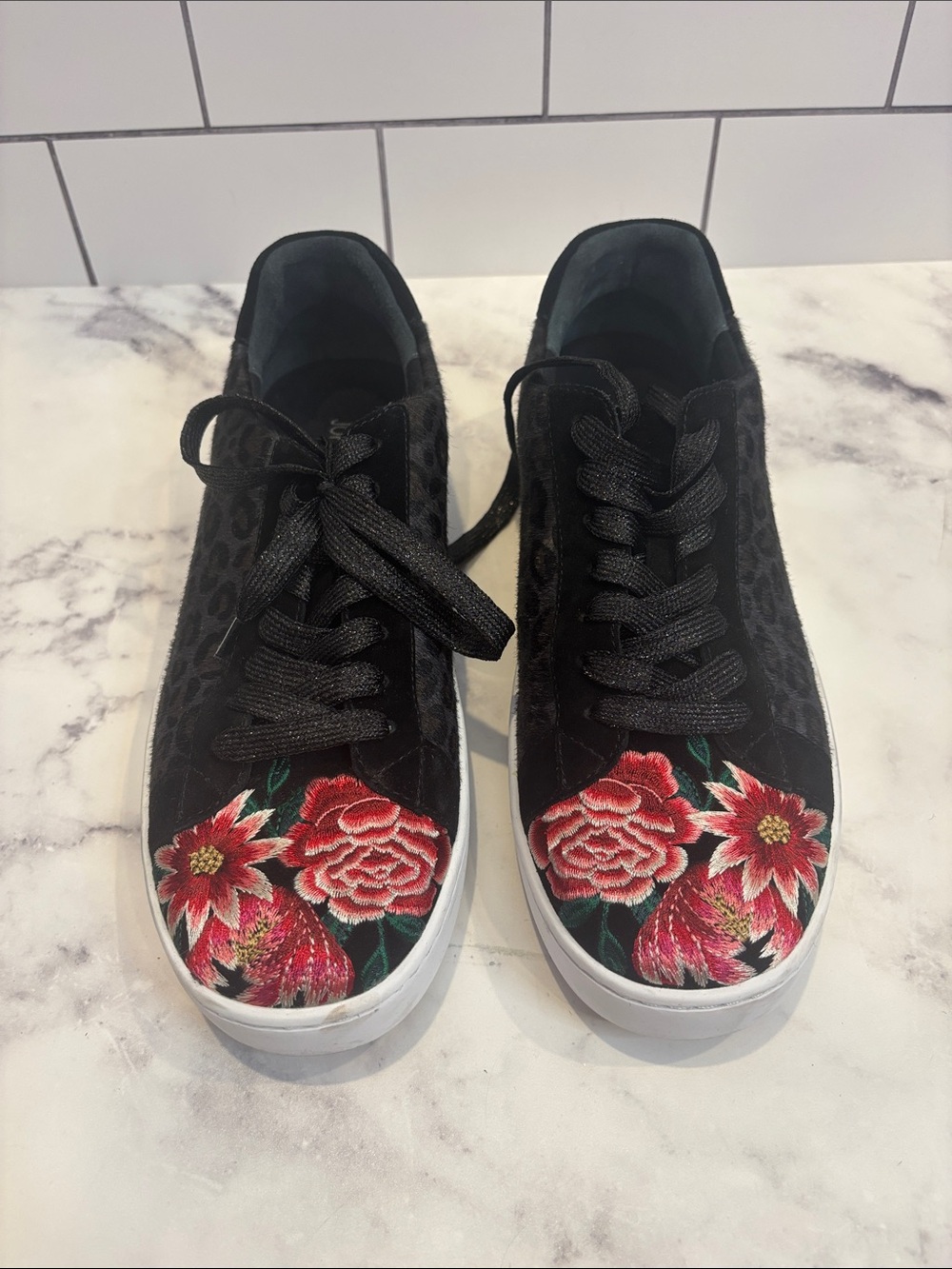 Johnny Was Black Floral Embroidered Women's Sneakers